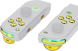 eXtremeRate DFS LED Botones Kit para Nintendo Switch Teclas de 7 Colores 9 Modos Control NS Joycon ABXY Gatillos Dirección Botones Luminosos para Joy-con Switch-No Incluye Joycon(Dorado con Símbolos)
