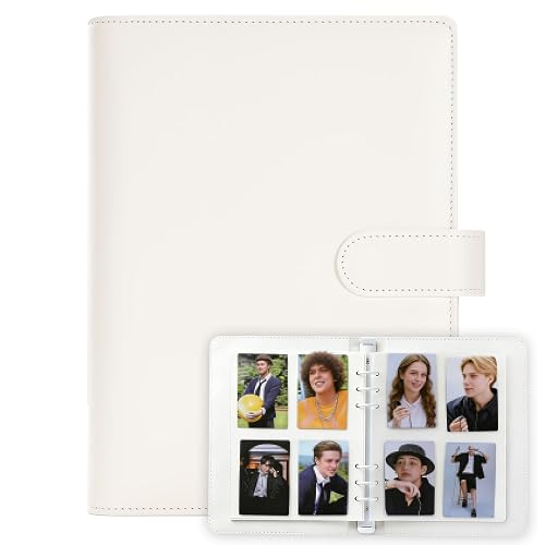 A5 Kpop Photocard Binder with 30 Pack 4-Pocket Pages, 6 Ring Album with 240 Card Slots - PU Leather Cover white
