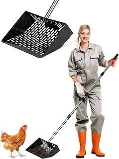 Chicken Poop Scooper with Ergonomic D-Grip 64" Long Handle 4 Sections Adjustable Stainless Steel Chicken Coop Scooper for Sand Sifting Shovel Farm Beach Garden Yard Waste Litter Pooper Cleaning Tools