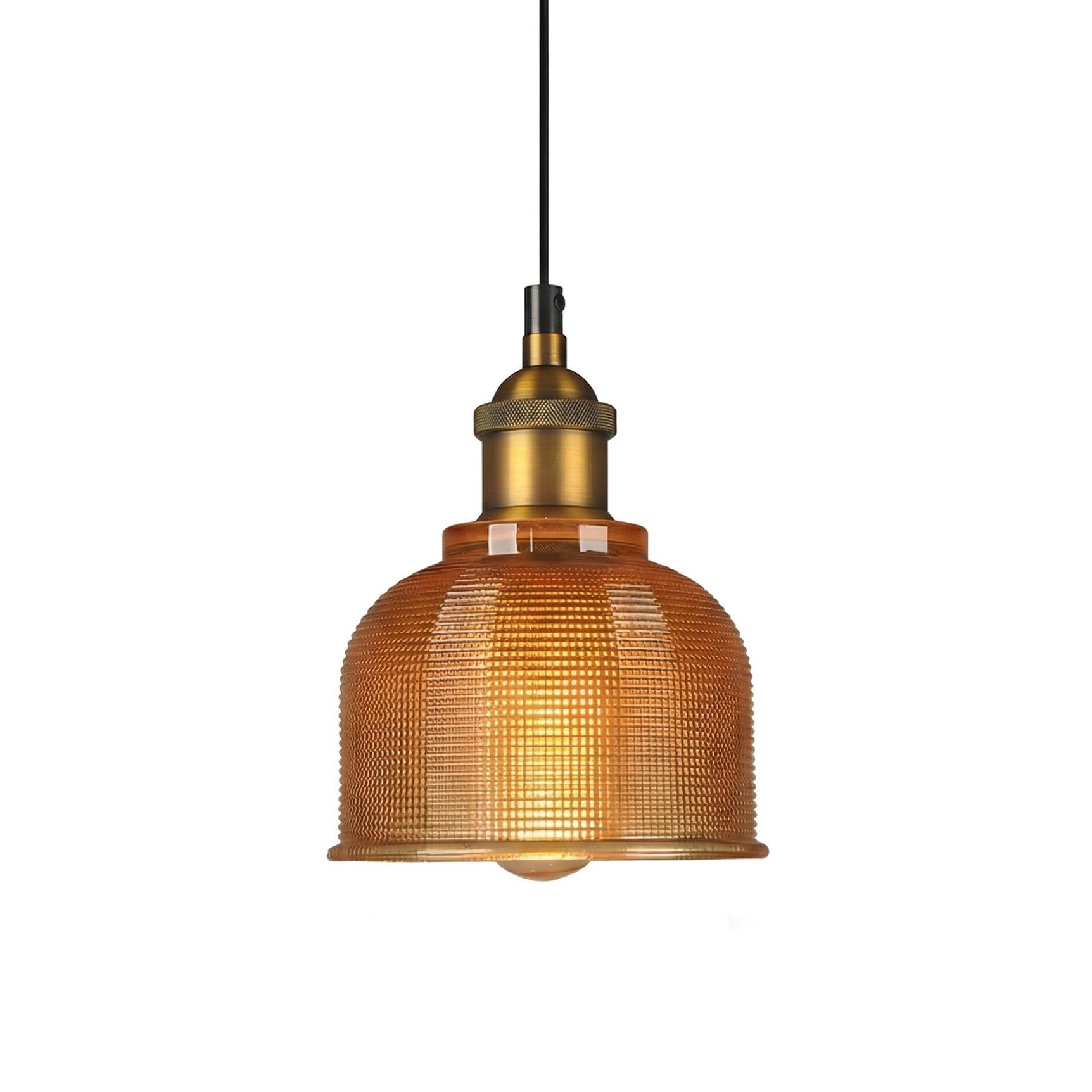 LFsem Industrial Vintage Pendant Light with Round Glass Shade, Antique Brass E27 Loft Ceiling Pendant Light, 1-Light Chandelier for Kitchen Island, Dining Room, Cafe, Bar (Amber, 15cm)