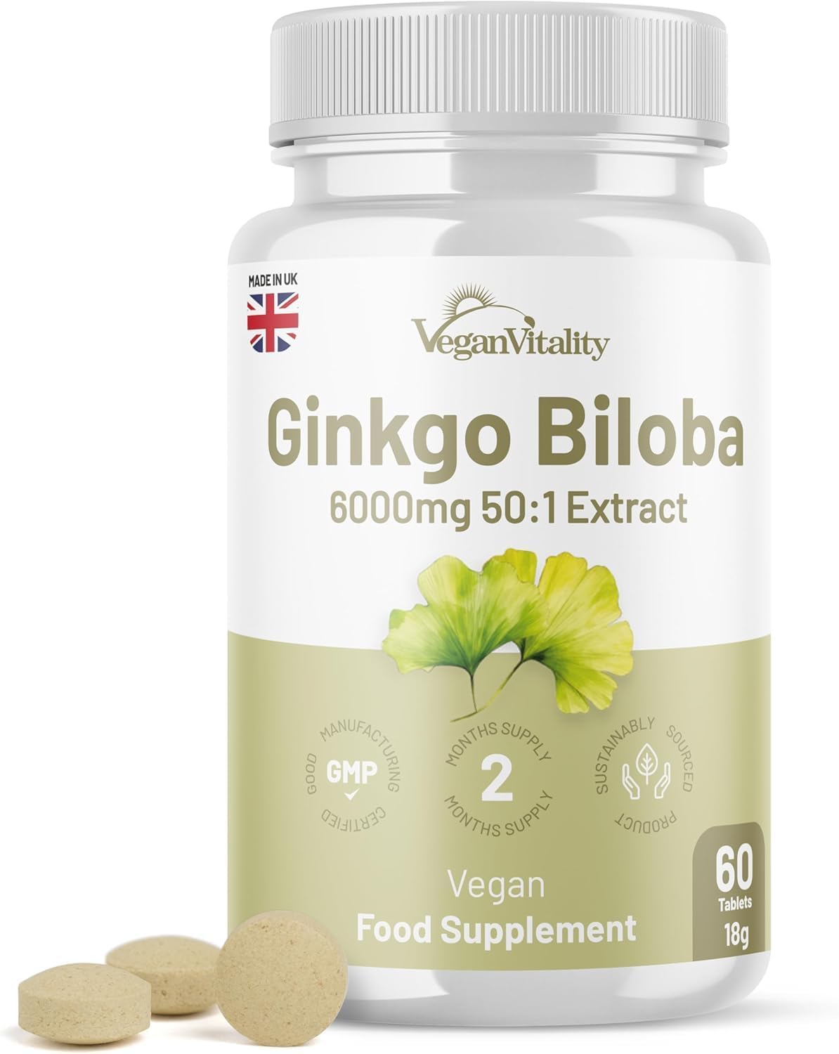 Ginkgo Biloba 6,000mg Tablets – Ginko Biloba High Strength Herbal Supplement – Memory Supplement for Brain and Focus