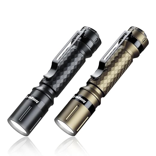 Mini Flashlight 3 Modes Small Flashlights LED Powerful High Lumens Tactical Pen Light with Clip,Slim Portable Pocket Compact Torch for Emergency Inspection AAA Battery Water-Resistant (Black & Gold)