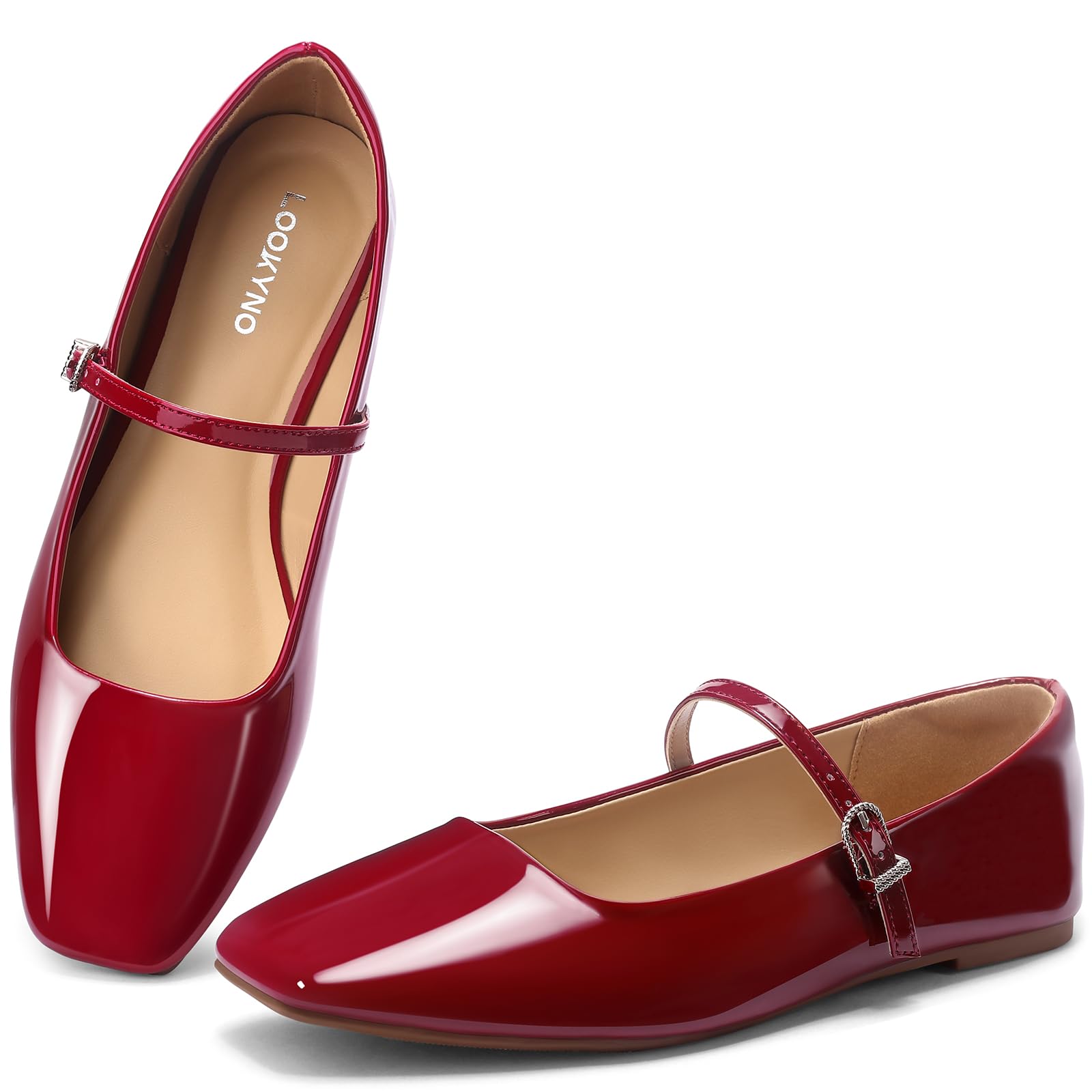Womens Ballet Mary Jane Flats Patent Red