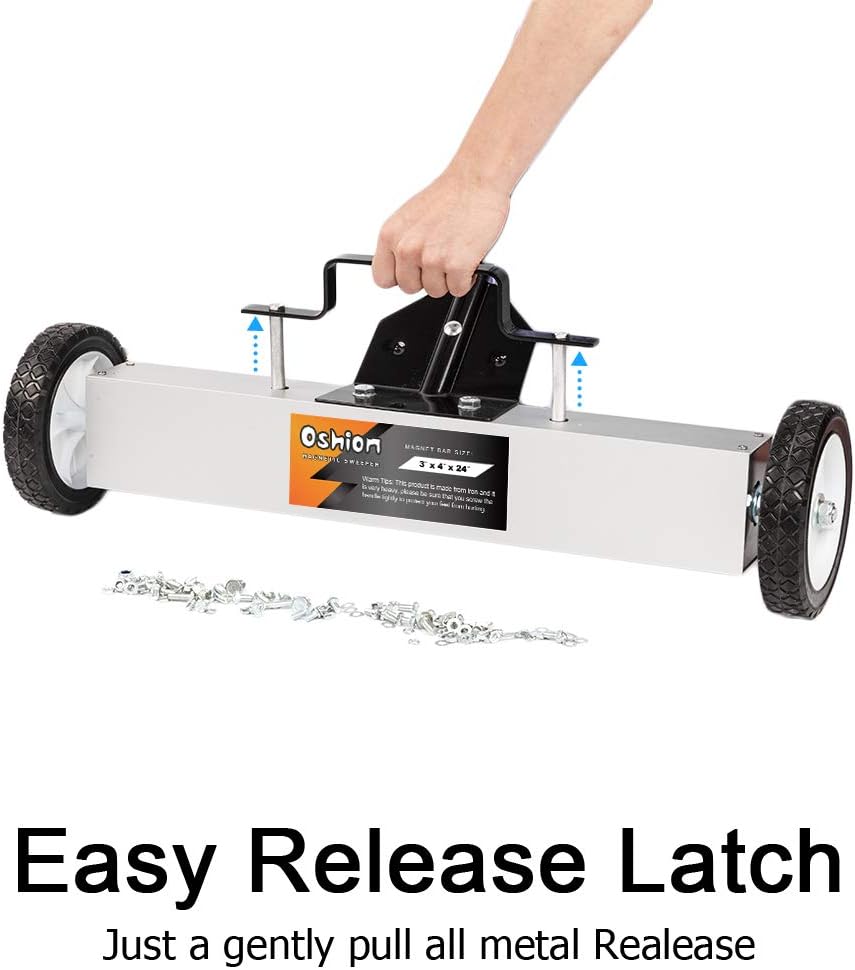 Ochine Magnetic Pickup Sweeper Heavy Duty Magnetic Sweeper with Wheels, 30 Lbs Capacity Rolling Magnet Floor Sweeper Pick-Up Tool with Release Handle for Nails Needles Screws Collection 24/36 Inch