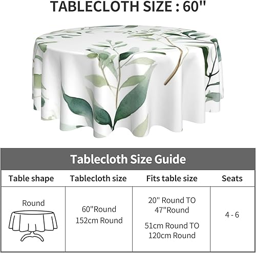 Miniatura 10 de Mantel redondo de otoño de 60 x 60 pulgadas, mantel con estampado de animales salvajes y elefantes, impermeable, resistente a las arrugas, mantel de