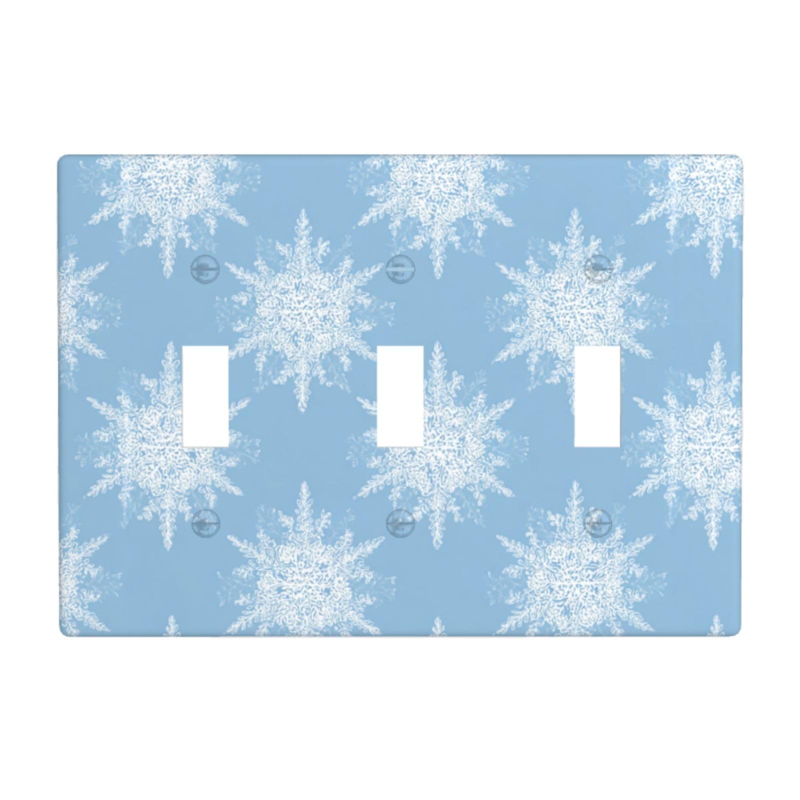 Woshuwo White Snowflakes On A Light Blue Light Switch Covers 3 Gang Triple Toggle Wall Plate Switchplate Electrical Faceplate For Bathroom Kitchen Bedroom Decor