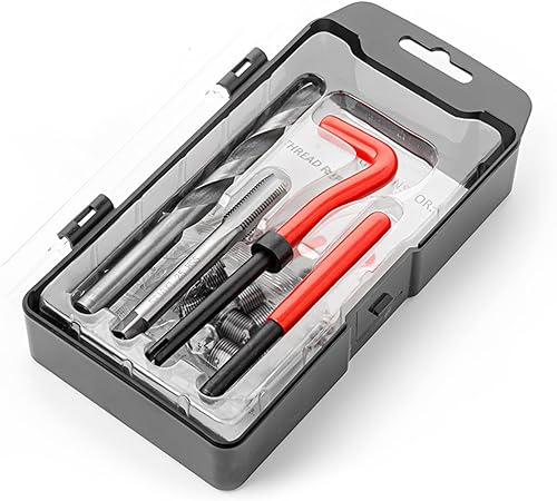 BELOMI Kit de reparación de roscas helicoidales, herramientas de reparación métricas y SAE con broca HSS e insertos de rosca, herramienta de
