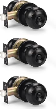 KNOBWELL 3 Pack Privacy Door Knobs with Lock for Bedroom/Bathroom, Keyless Interior Door Locksets, Matte Black Ball Door Knob, Privacy Function
