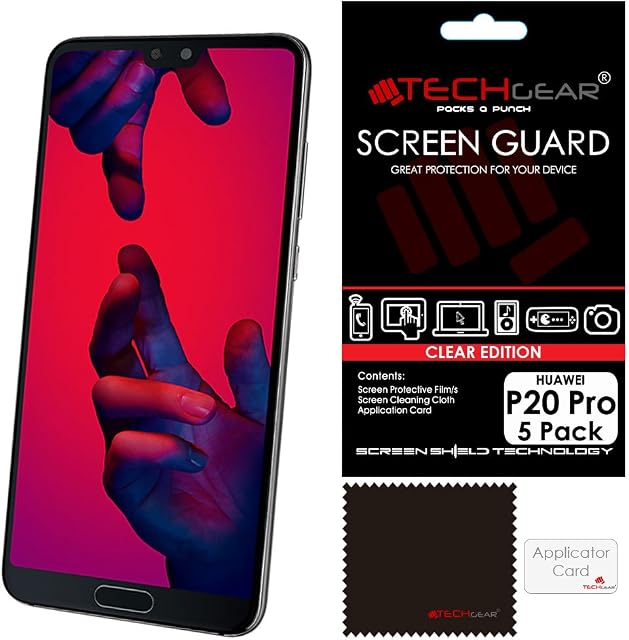 TECHGEAR [5 Pack] Screen Protectors for Huawei P20 Pro - Clear Lcd Screen Protector Guard Covers Compatible with Huawei P20 Pro
