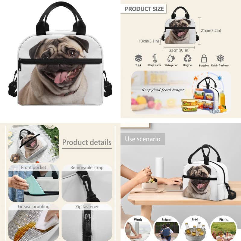 Pug Dog 17in School Backpack Set 3 Pieces Lightweight Teen Bookbags 3D Pattern Big Eyes Puppy Dog School Bag with Pencil Case & Lunch Pack Full Set Daypack3