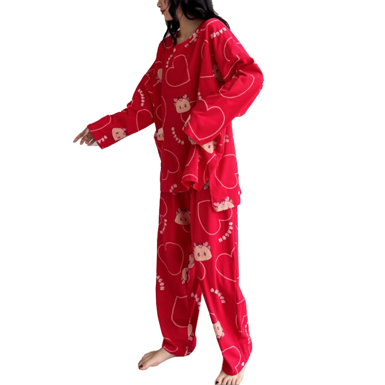 Pijama de algodón Conjunto,2 Piezas de Ajuste Flojo de Manga Larga Ropa de Dormir Loungewear Pjs Set 4XL/ 5XL