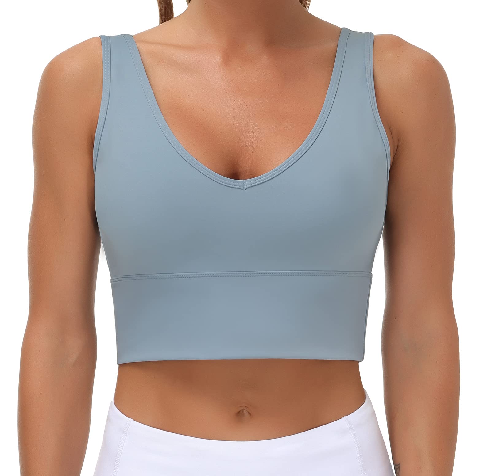 THE GYM PEOPLE Womens Longline Sports Bra Padded Crop Tank Tops Workout Yoga Bra with Removable Pads