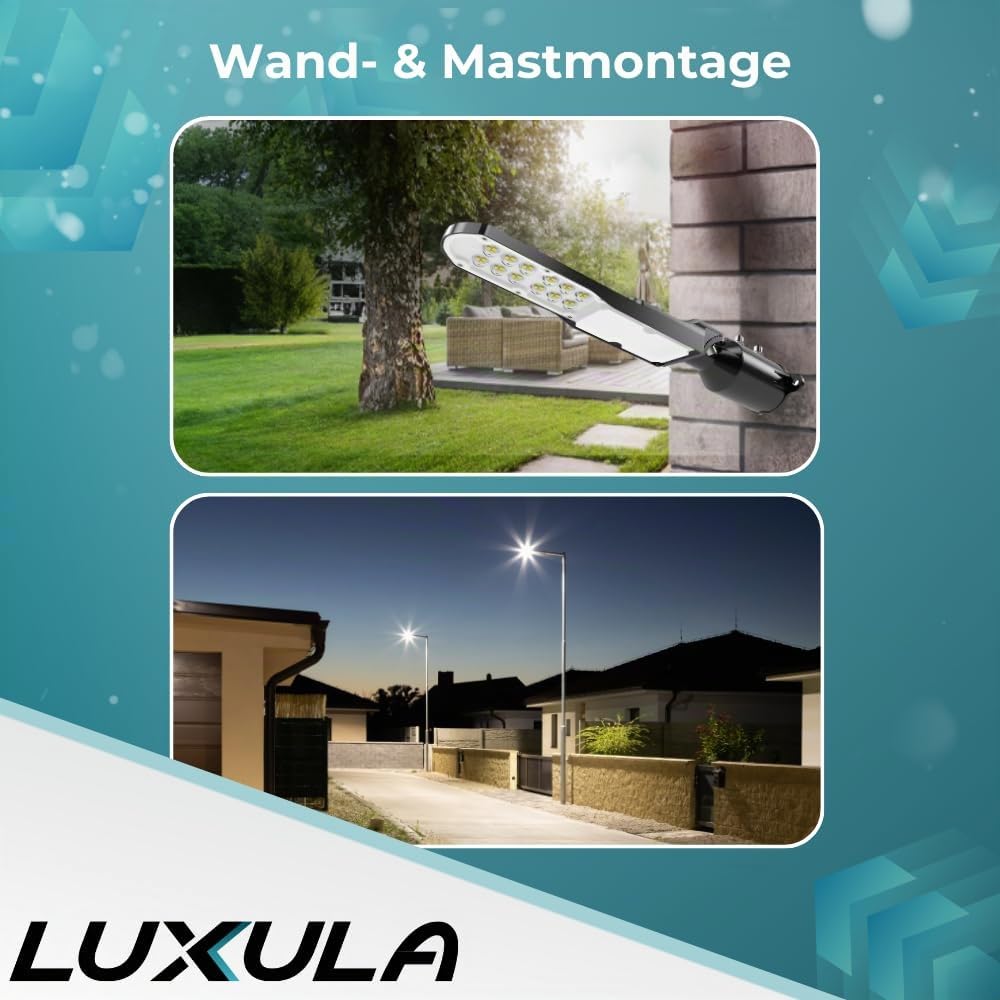 LUXULA LED Straßenlaterne 100W 2 Stück, 12000lm 5000K IP65, Außenleuchte außen mit Slim Design für Mast- und Wandmontage, Straßenlampe für Parkplatz, Hof, Zufahrt, Weg, wetterfest & effizient