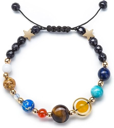 Miniatura 2 de Fesciory - Pulsera para mujer con sistema solar diseño de galaxia universo con los ocho planetas estrella de la guarda cuentas de piedra natural