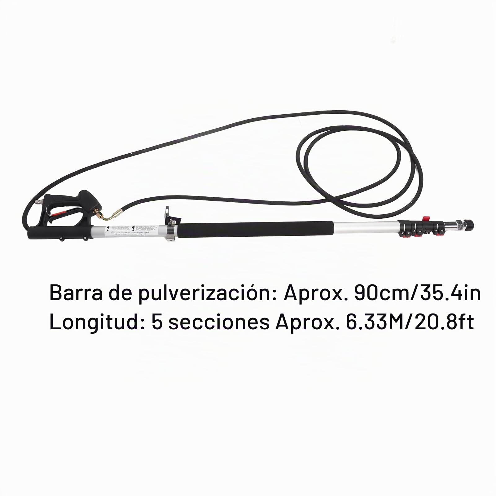 Barra Telescópica de Limpieza a Presión con 4 Cierres de Palanca, 2 Adaptadores de Manguera, 5 Boquillas para Limpiador de Alta Presión, para Canalones, Tejados y Sofits