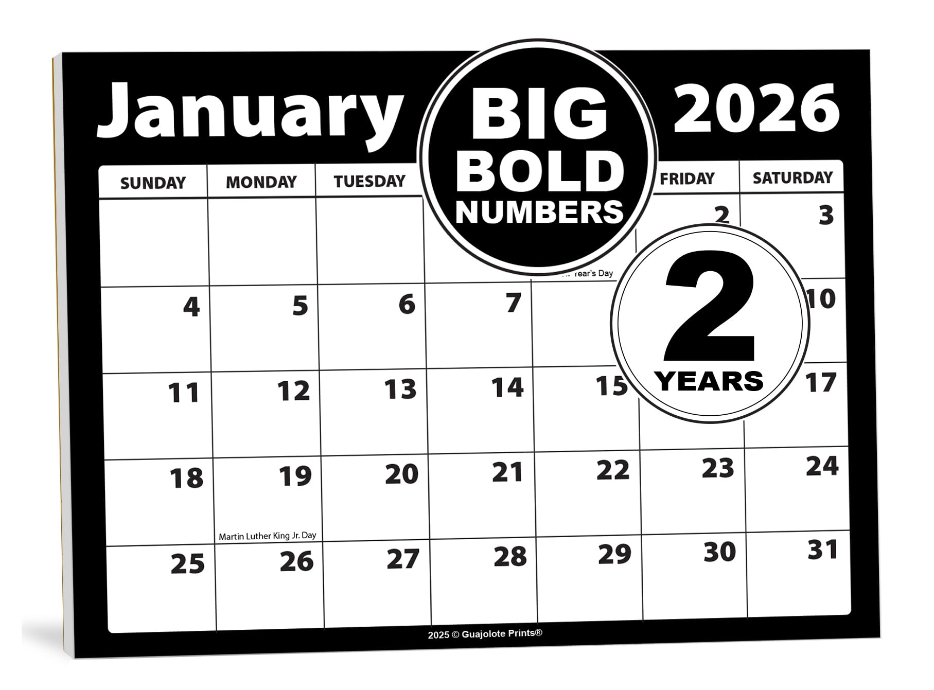 Guajolote Prints 2026-2027 Magnetic Calendar for Refrigerator – 2-Year Monthly Calendar with Magnets, 7.25 x 10 in, Large Numbers Design