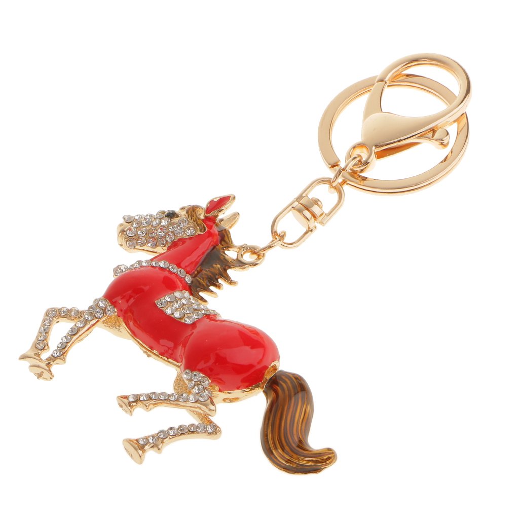 OEUVREBY Red Rhinestone Crystal Horse Charm Keychain Keyring Gift