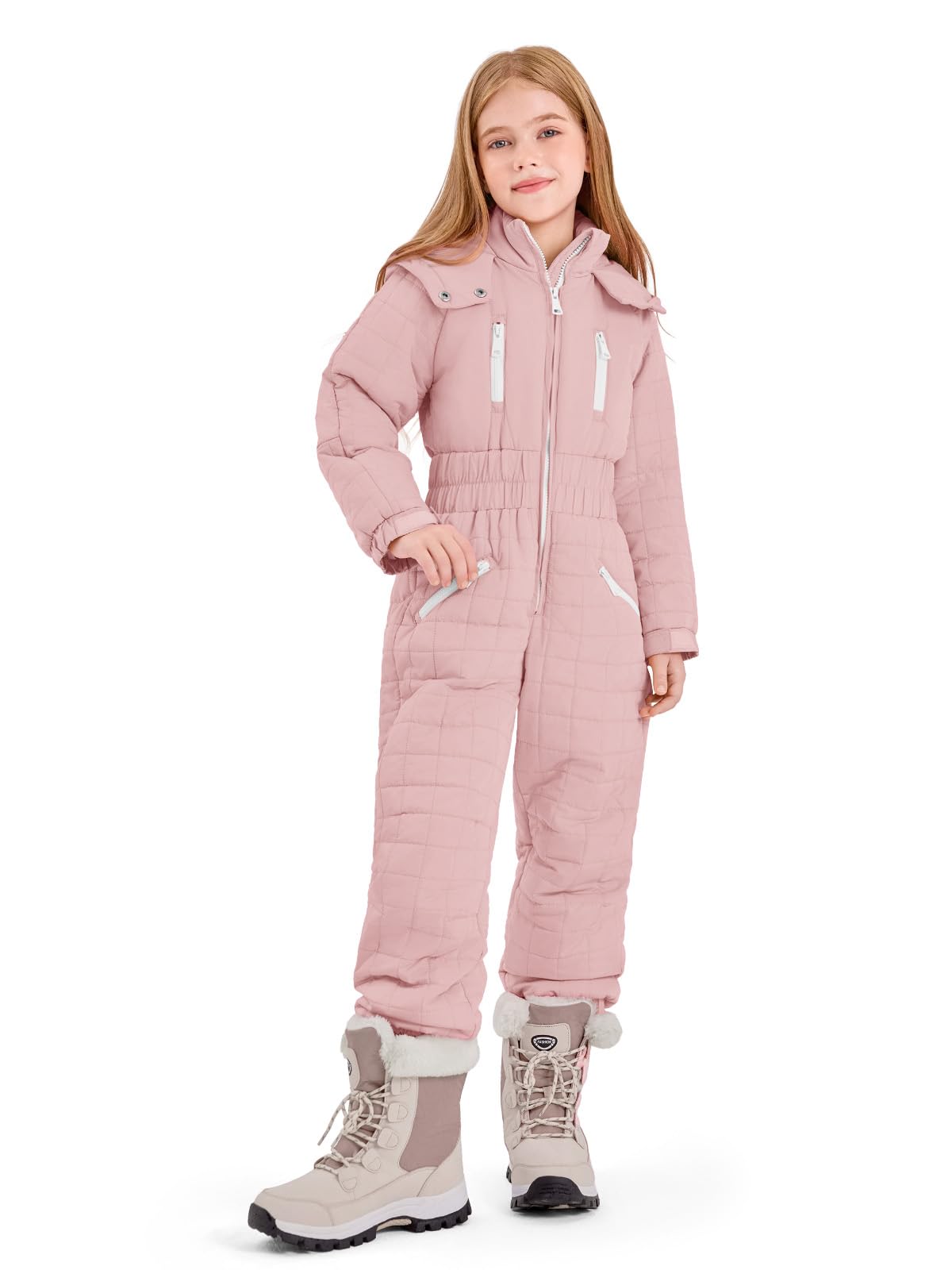 Haloumoning Kid Snowsuit Girls Hooded Waterproof Insulated Ski Suit