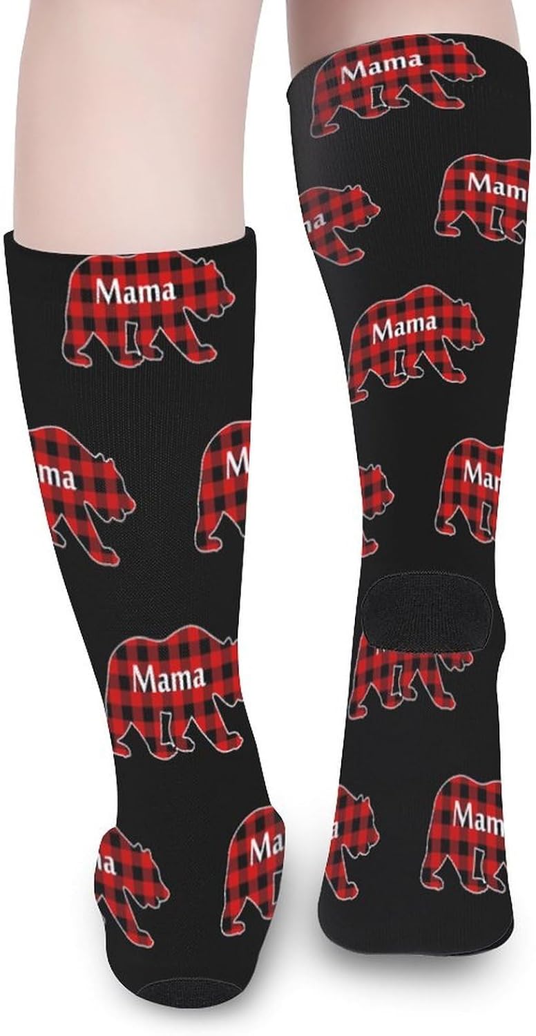 Plaid Mamas-Bear Knee High Socks Athletic Long Stockings Sport Casual Crew Tube Sock Boot 40cm