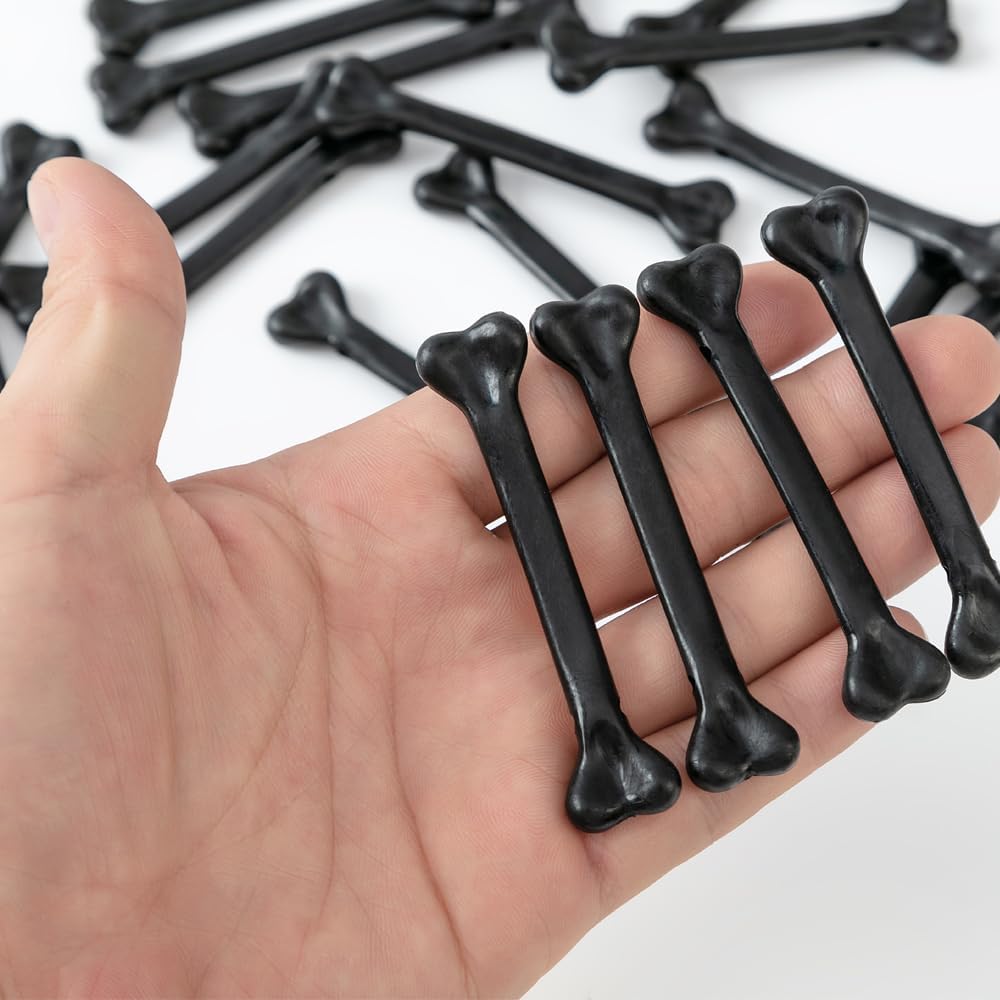 50 Pieces Halloween Mini Bones Artificial Plastic Bone Skeleton Fake Skulls Bones for Halloween Carnival Party Decoration Costume Cosplay DIY Supplies (Black)