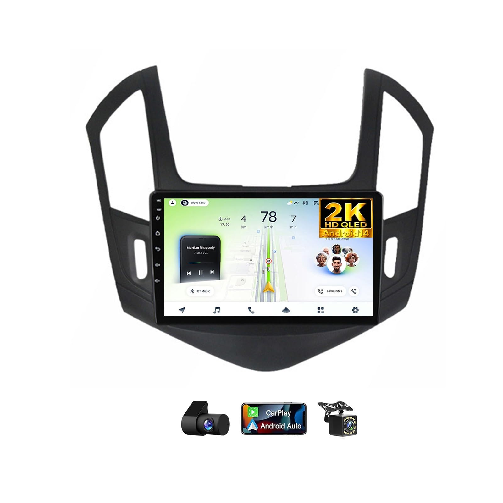 Radio coche Android 14 2K QLED para Chevrolet Cruze 2012-2015 Bluetooth 8