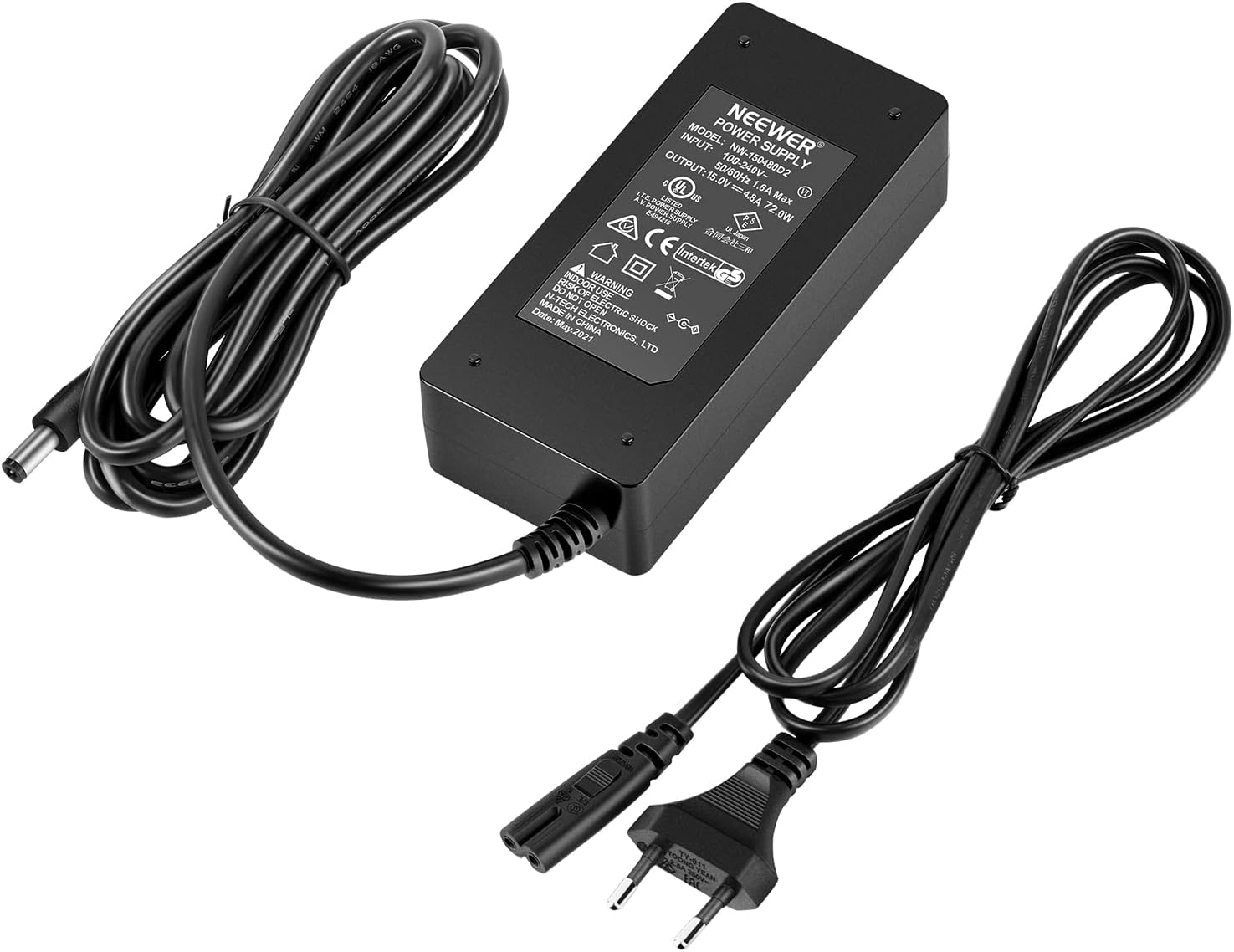 Alimentatore Neewer 15V 5A Per Luci Anulari LED - Cavo AC 220V A DC Incluso