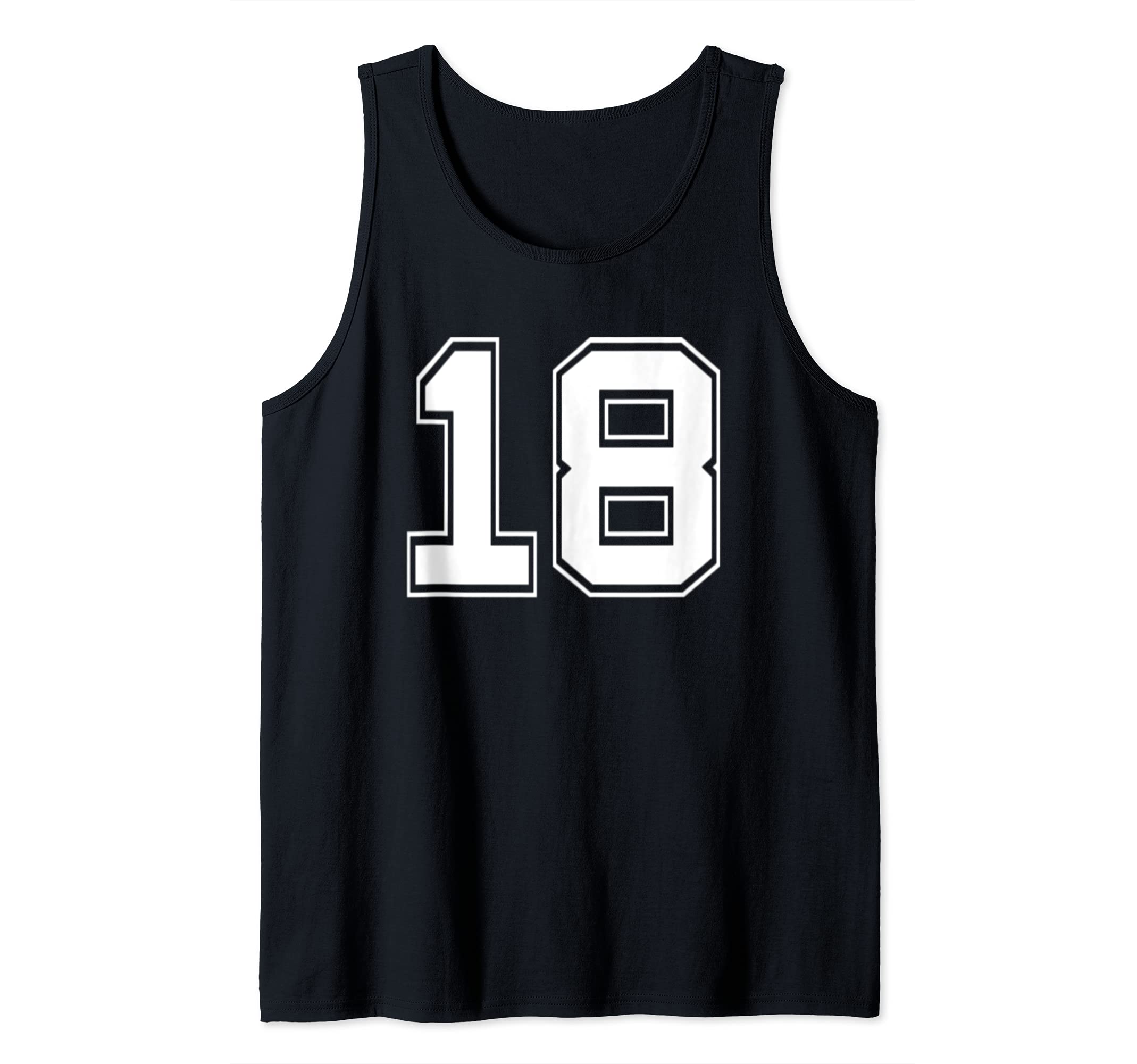 Number 18 Shirt Baseball Football Soccer Hockey Basketball Tank Top, Black