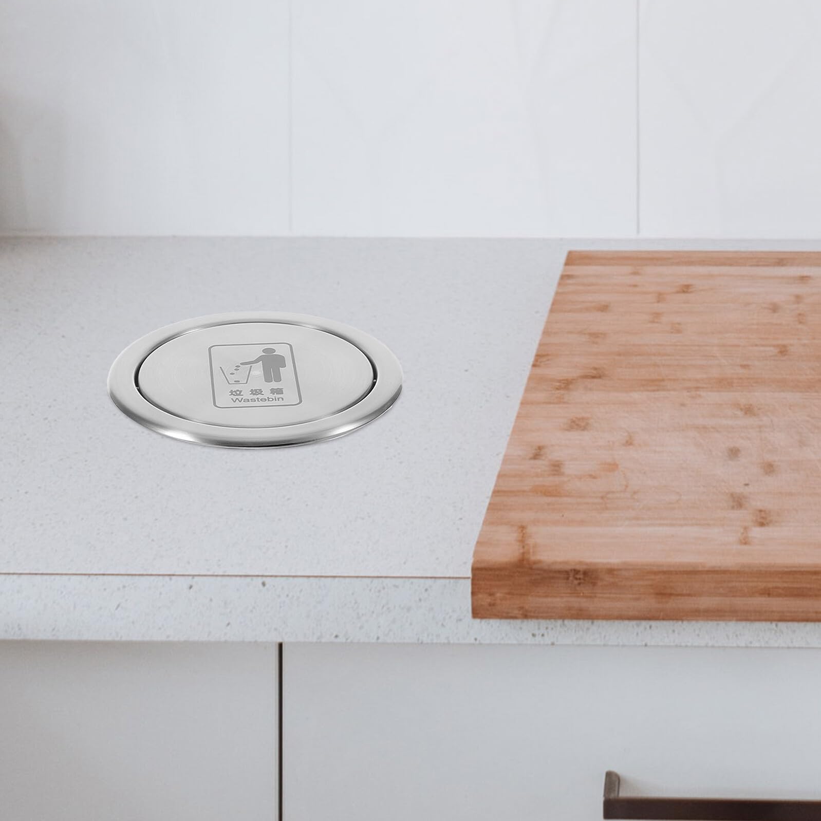 SHINEOFI Cubos de Basura Empotrados de Acero Inoxidable Tapa Abatible Redonda, Diseño Ahorrador de Espacio y Fácil Mantenimiento para Cocina y Restaurante