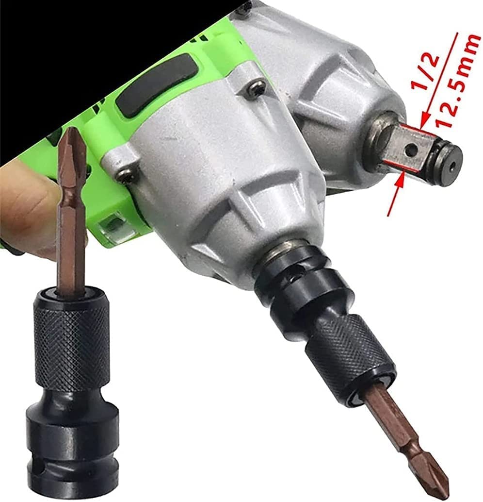 2-delige dopadapterset - 1/2 inch vierkante aandrijving naar 1/4 inch zeskantige schachtadapter voor slagratelsleutel en schroevendraaierbithouderadapter voor meer werkflexibiliteit