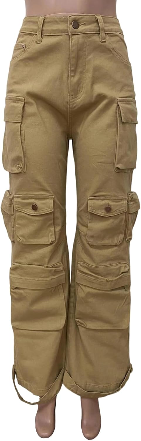 Tbahhir Women Cargo Jeans Baggy High Waisted Straight Leg Denim Pants Multi-Pockets Y2K Trousers Loose Casual Fall - Image 7
