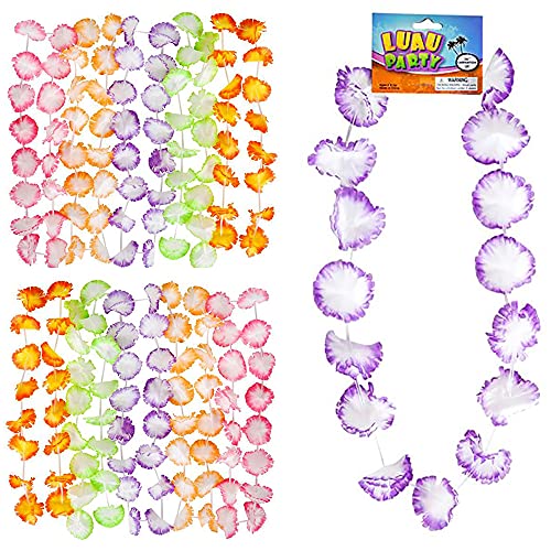 Luau Carnation Leis Necklace, Tropical Flower Assorted Floral Designs, Party Fun, 36  Inches (12-Pack)