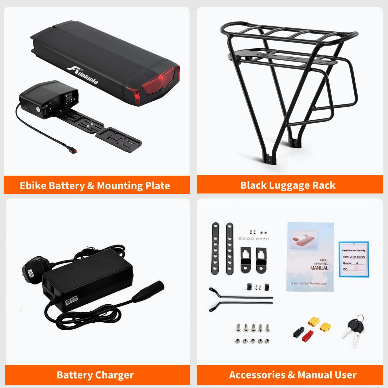 36V 15AH Batteria Bicicletta Elettrica con Portapacchi Posteriore Batteria Ebike agli ioni di litio con Caricabatterie, Fanale Posteriore per Bicicletta 24" 26" 28”