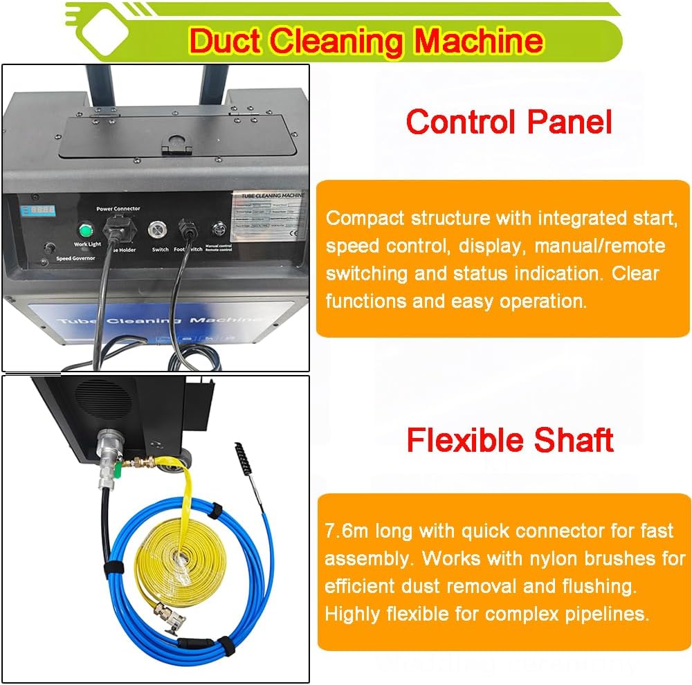 Central Air Conditioning Condenser Pipeline Cleaning Machine 220V Heat Exchanger Duct Cleaner Pipe Dirt Removal Equipment with Transformer Adjustable Speed Applicable Diameter 0.5-0.7in