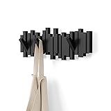 Umbra Sticks Wall-Mounted Coat Rack Rail Hook with 5 Retractable Pegs – Modern, Space-Saving Storage Organizer, Black Black 5-Hook