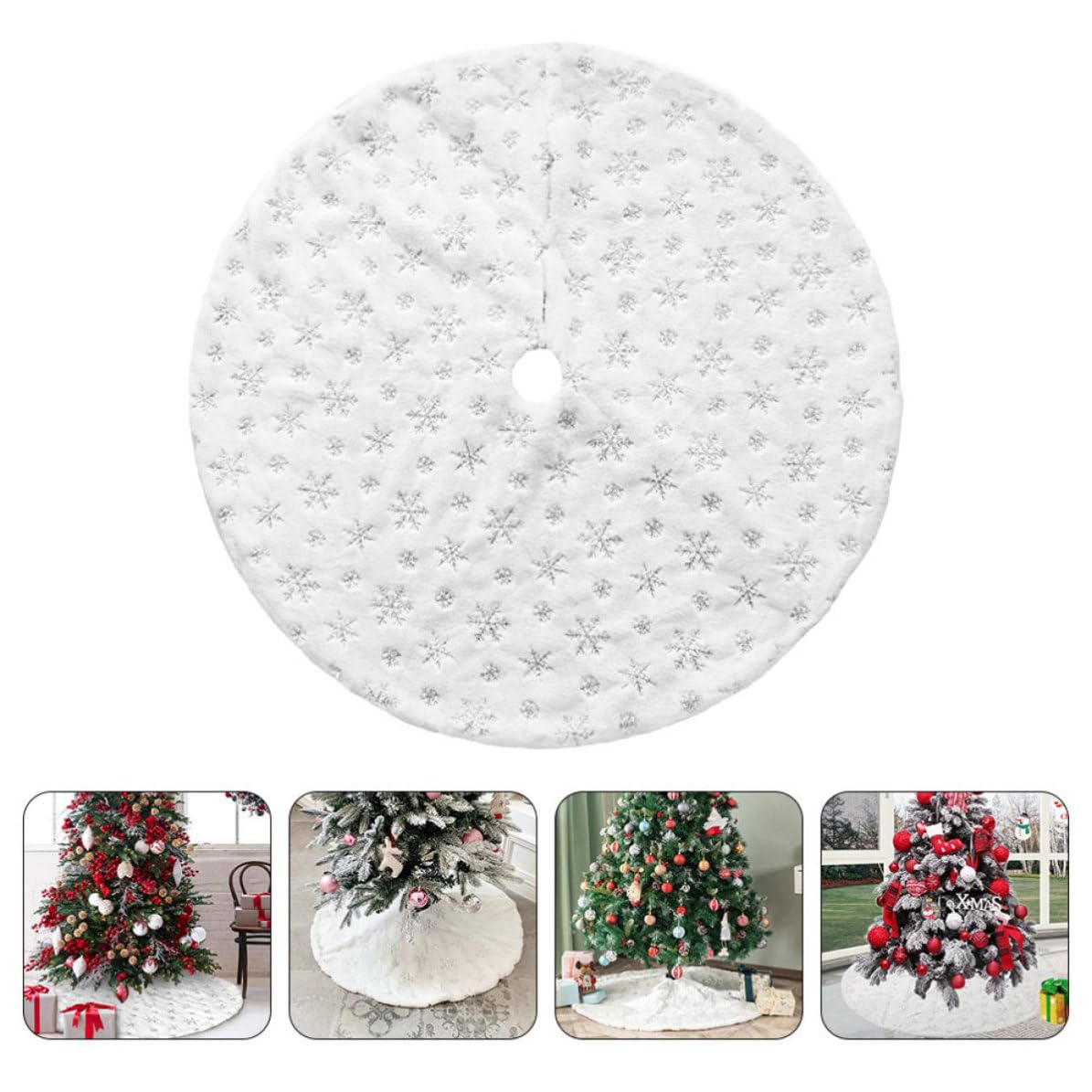 STOBAZA Weihnachtsbaum Schürze aus Plüschstoff Silber Leicht zu Tragen für Weihnachtsbäume Weihnachtsbaumrock für Restaurant und Hotel