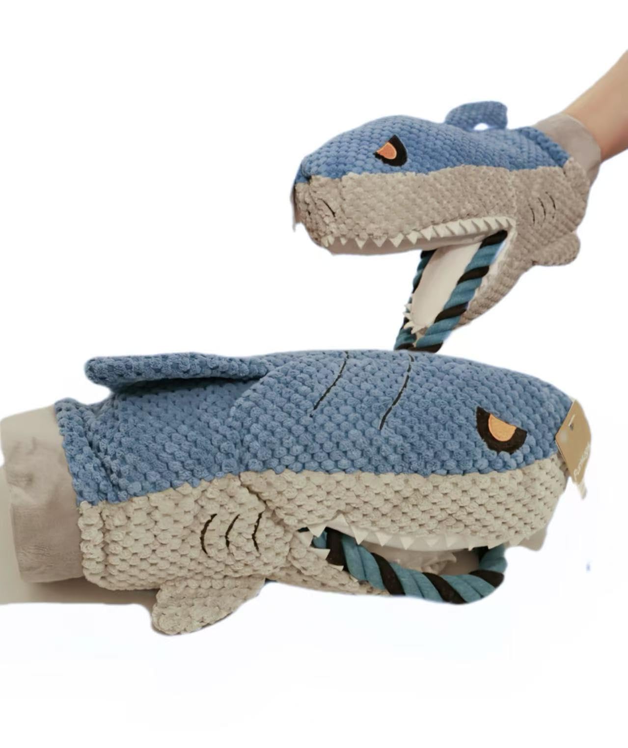 2-in-1 Shark Dog Hand Puppet Toy, Interactive Squeaky Dog Toy for Small to Medium Dogs, Durable Pineapple Fleece Plush for Training and Bonding, Gentle on Teeth