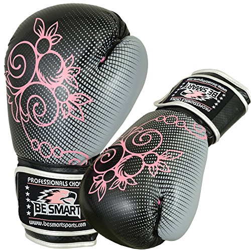 Be Smart Kids Boxing Gloves 4-12 Years 4Oz 6Oz Training Gloves For Children Sparring Youth Boxing Gloves Junior Training Mitts Punch Pu Leather Mma Muay Thai Kick Boxing (Gray Pink Flower, 6 Oz) #TOP1