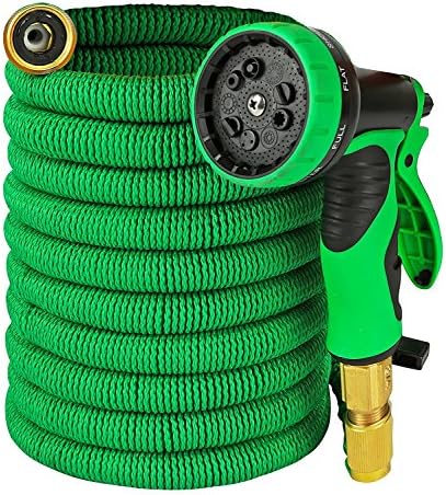 Expandable Garden Hose - 50ft Water Hose with Solid Brass Connectors, Triple Latex Core | 9-Pattern Spray Nozzle + Storage Bag | Strong, Flexible Garden, Lawn, Plant Watering Hose {new & improved}