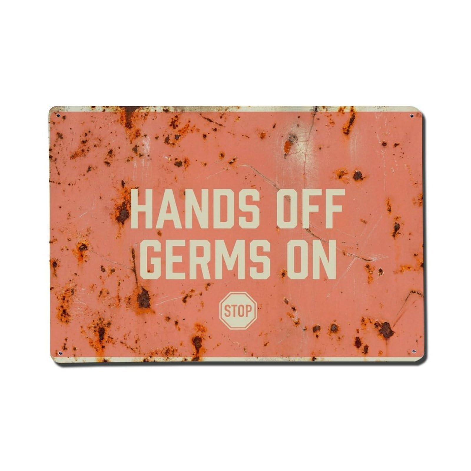Olhnbad Style Hands Off Germs On Hand Washing Quote Text Layout Metal Tin Sign