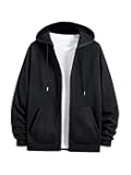 Men's Drawstring Zip Up Hoodie Casual Drop Shoulder Hooded Sweatshirt with Pocket