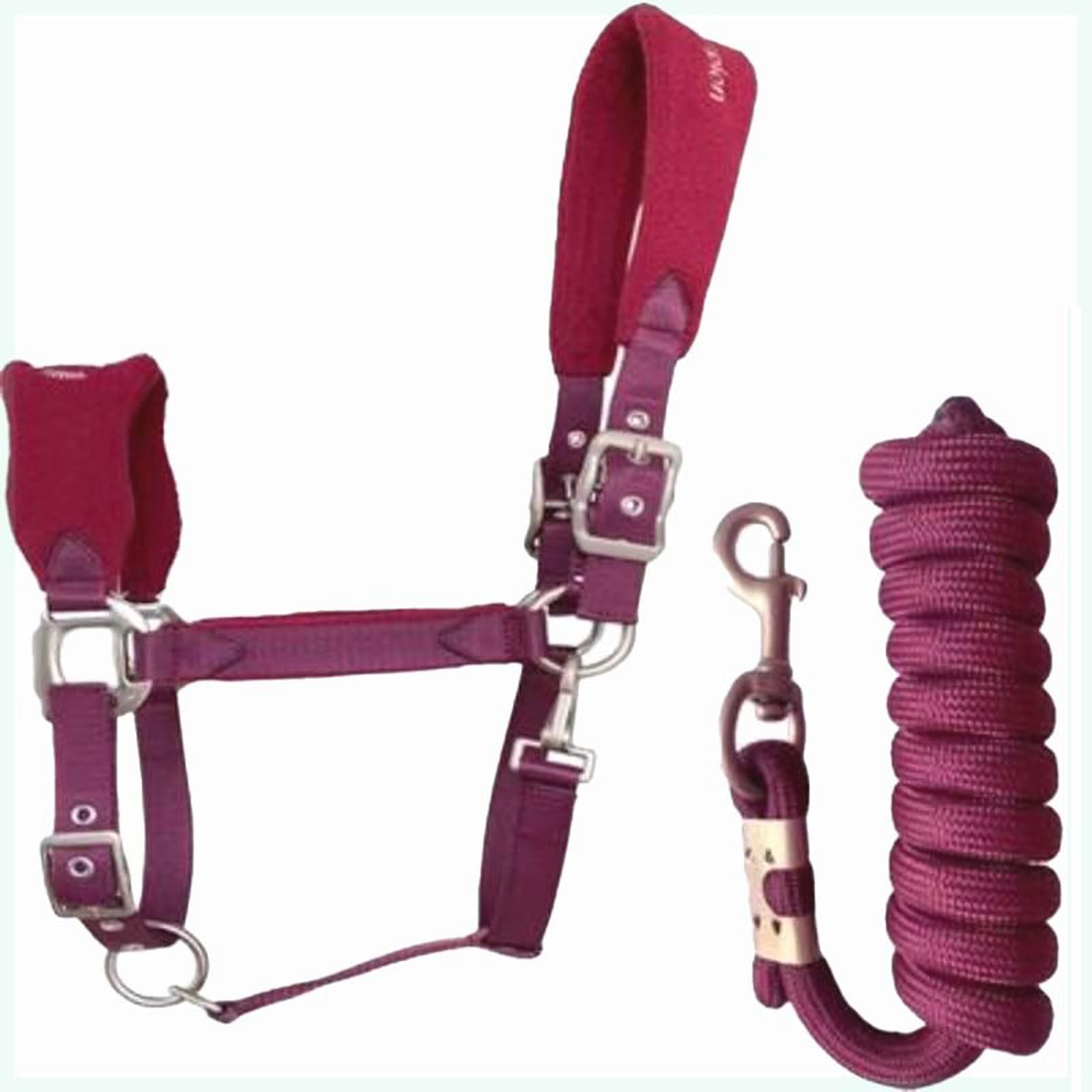 Cabeza de jaula de nylon pesada ajustable, Brida de Caballo Anatómica Multicolor, Tocado Acolchado, Cuerda de 2 m, S/M/L, for Entrenamiento Diario(Burgundy,Large)
