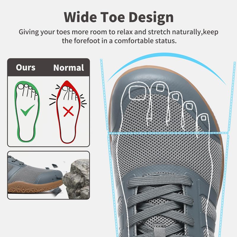 Image of ziitop Barefoot Shoes Men Sneakers Casual Wide Toe Box Running Footwear Zero Drop Tennis Minimalist Walking Grounding Shoes for Gym Workout Weightlifting Hiking Cross Training Trail Climbing