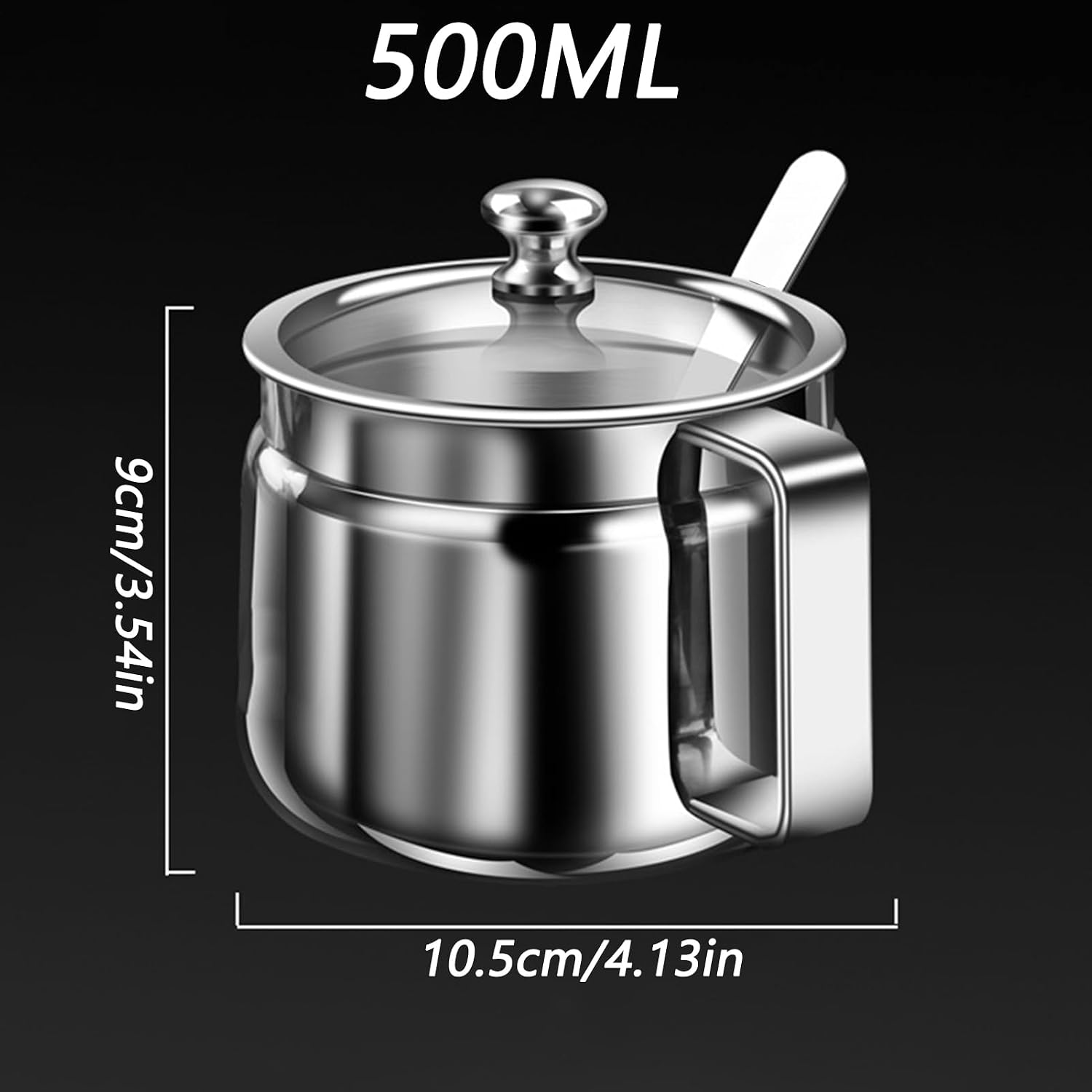 Sugar Bowl with Lid - 500ml Stainless Steel Storage Pot - Ghee Pot with Lid and Spoon | for Kitchen Tea Sugar Salt Oil Seasoning Cooking