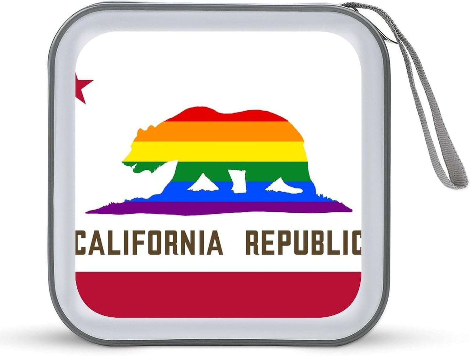 California Gay Flag U.S.A. CD Case DVD Storage Holder Binder 40 Capacity | protective,hard case,protable loop,travel car use,zippered closure