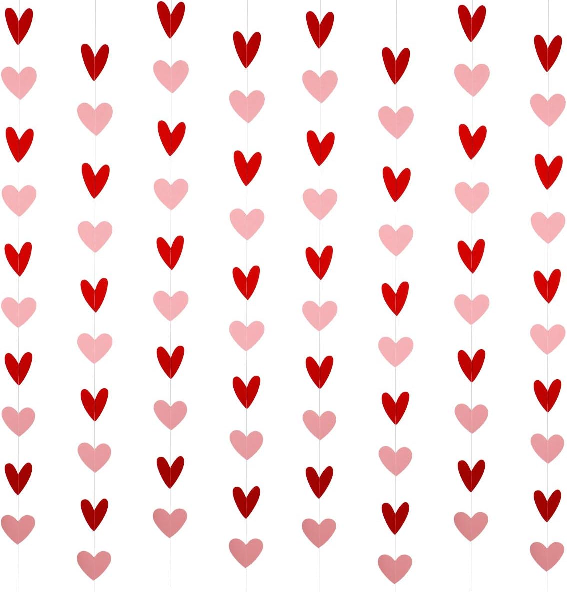8 Pack Valentines Day Heart Garland Red and Pink, Valentine's Day Hanging Heart Garland Hanging Heart Valentines Garland Decorations for Happy Valentine's Day Party Decorations (NO DIY)