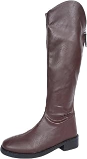 Knee High Boots for Women Low Heel Square Toe Tall Boots Side Zipper | faux leather V‑top knee‑high boots rear zipper low block heel round toe for stylish fall‑winter daily and office wear