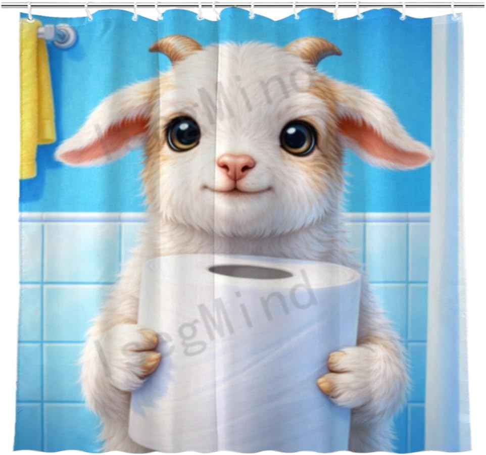 Funny Bathroom Shower Curtain 72x72 Inch, Cute Tuxedo Cat Holding Toilet Paper Roll, Playful Bath Humor Cartoon Bathroom Decor with 12 Hooks