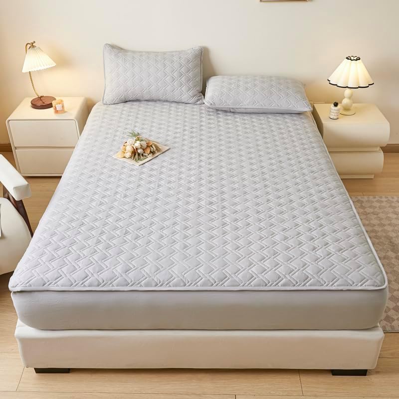 Mattress Protector, Breathable Mattress Topper, Washable Cover, Non-Slip 8-11 Inches Deep Pocket, Noiseles for Bedroom (Gray,Queen 60"x80")