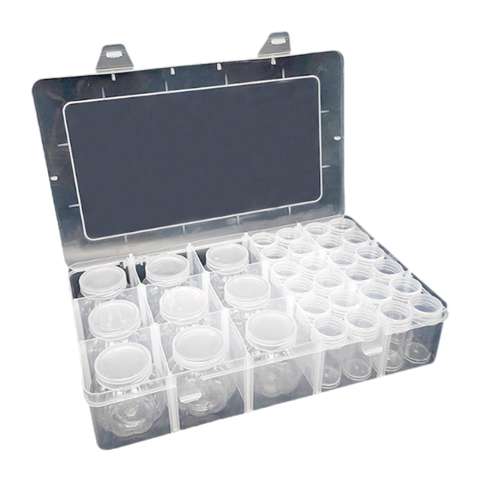 Shurhome Clear Round Bottles Organizers with Sticker Labels for Sorting Beads Small Parts Sturdy Storage Container Multiple Compartment Organizers