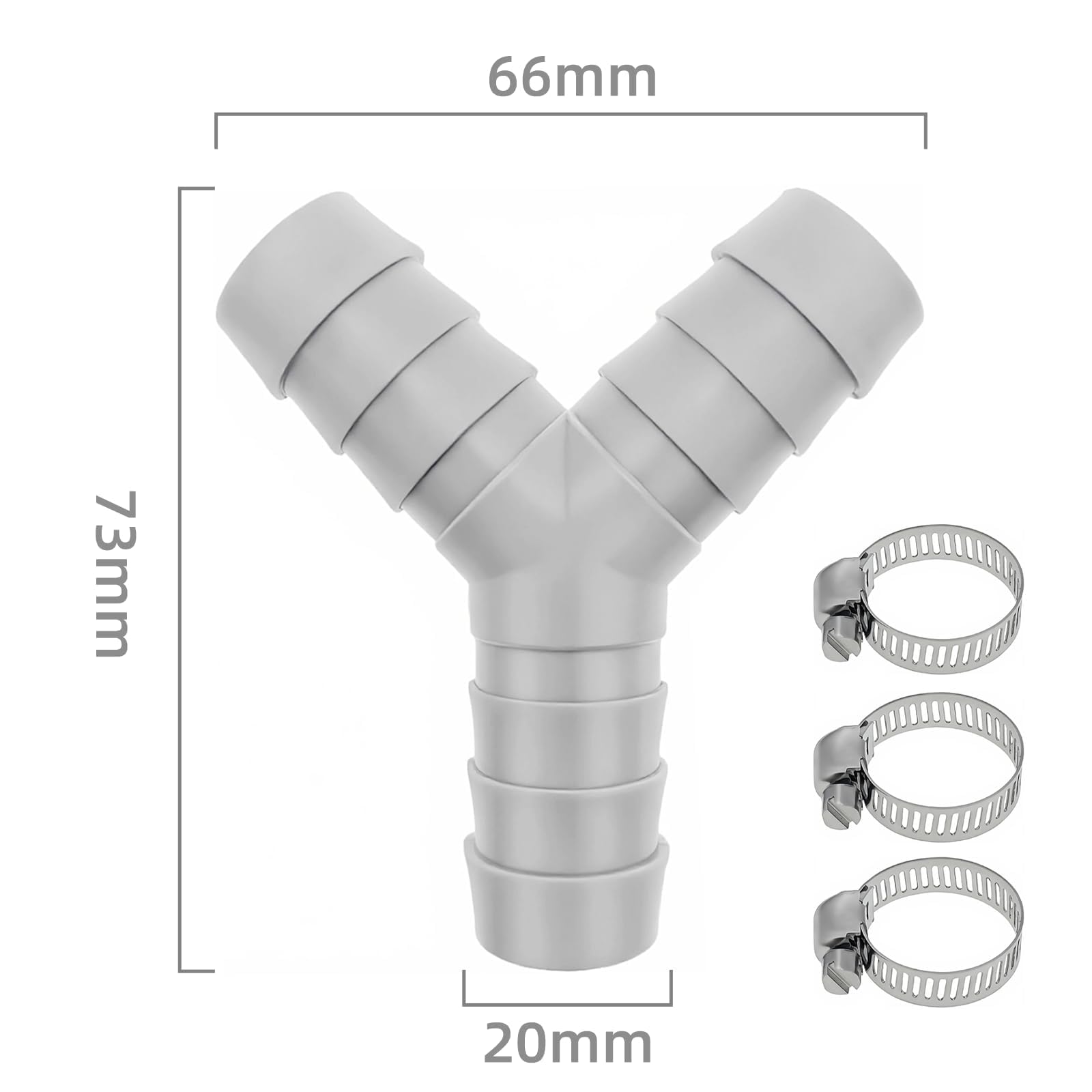 3-drożny rozdzielacz Y do węży odpływowych, złączka do węża odpływowego 20 mm, rozdzielacz odpływu, adapter do pralki i zmywarki, przyłącze do odpływu z 3 opaskami, idealny do kuchni i łazienki(szary)